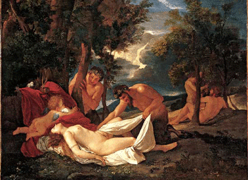 Poussin: Nymph with Satyrs. 1627 there are 2 versions one in the National Gallery, London; the other at Kunsthaus, Zurich
